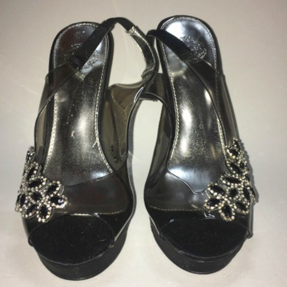 Like New Clear High Heels with Rhinestone Design